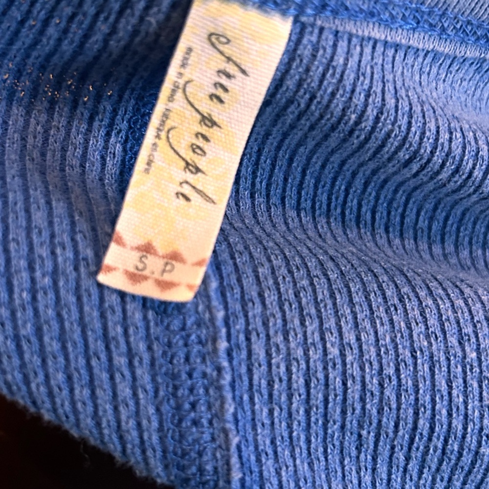 Free People Alpine Cuff Henley Thermal Shirt Blue Ski Lodge Sz S - Picture 6 of 6